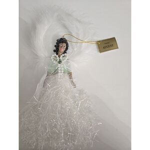 CHRISTMAS WHITE FEATHER‎ ANGEL August BIRTHSTONE ORNAMENT NWT